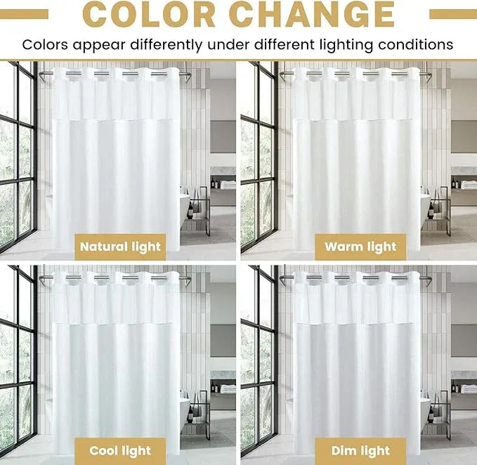 WONICY No Hook Small Shower Curtain with Snap in Liner, Polyester Textured Shower Curtain with Liner Set, Waterproof Washable Short Shower Curtains for Stall, 36Wx74H, White - ModernBath