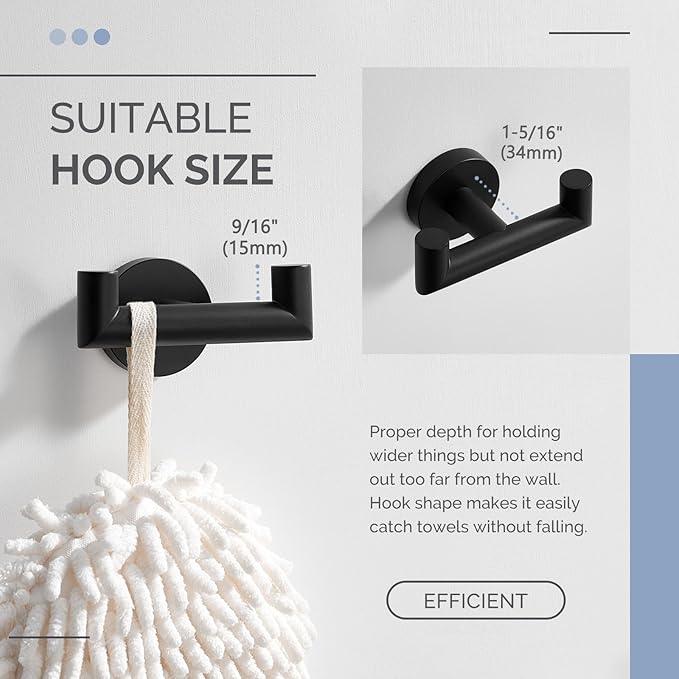 Angle Simple Double Towel Hook, Stainless Steel Bathroom Hand Towel Holder, Coat Hook for Wall, Matte Black - ModernBath