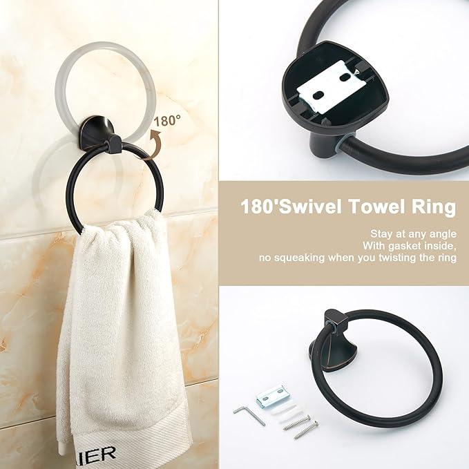 BGL 4 Piece ORB Bathroom Hardware Set - Wall Mounted Bathroom Accessories Set with Towel Bar, Towel Ring, Toilet Paper Holder, Robe Hook - Rustproof Bathroom Towel Bar Set - ModernBath