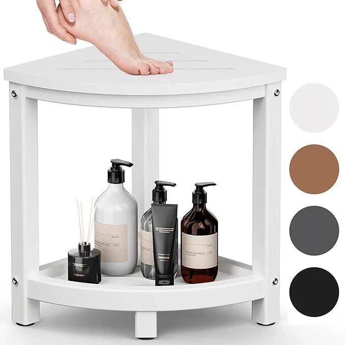 ONSGLM Shower Stool for Inside Shower, Corner Shower Bench Seat, HDPE Waterproof Shower Stool for Shaving Legs with Baffle Storage Shelf, Shower Seat/Foot Rest for Bathroom, Indoor/Outdoor Use, White - ModernBath