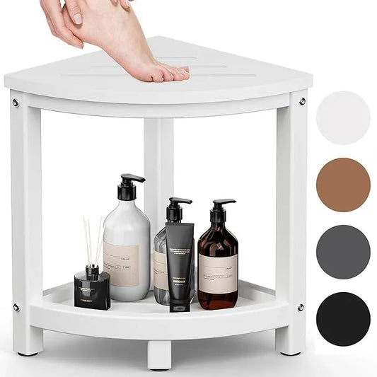 ONSGLM Shower Stool for Inside Shower, Corner Shower Bench Seat, HDPE Waterproof Shower Stool for Shaving Legs with Baffle Storage Shelf, Shower Seat/Foot Rest for Bathroom, Indoor/Outdoor Use, White - ModernBath