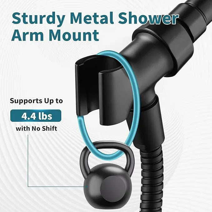 BRIGHT SHOWERS All Metal Handheld Shower Head Holder, Adjustable Shower Arm Mount with 360 Degree Rotatable Brass Ball Joint and Hose Connector, Universal Wall Hook Bracket, Matte Black - ModernBath