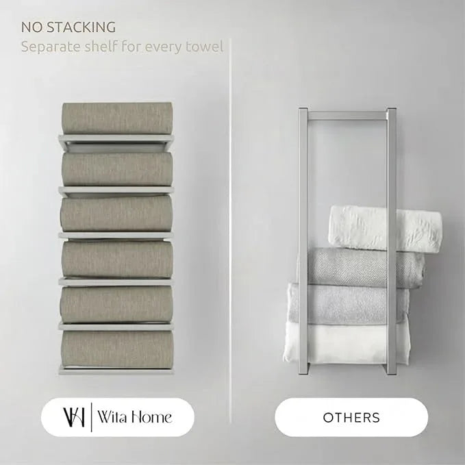 Modern Tiered Towel Rack - Wall-Mounted Metal Towel Shelf for Bathroom, Space-Saving Storage for Towels, Organizers, and Home Decor (Satin Nickel, 6-Tier) - ModernBath