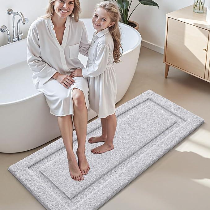 LUMI Extra Large Ultra Soft Bathroom Rugs Non Slip with Rubber Backing, Absorbent Washable Bath Mat Quick Dry, Upgraded Premium Microfiber Plush Carpet for Bathtub and Shower Floor, White, 24x60 - ModernBath