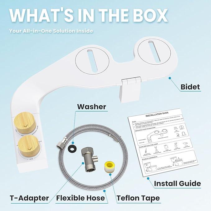 Terapaton Toilet Bidet With Left/Right Side Reversible Design, Fresh Water, Non-Electric, Toilet Bidet Attachment, Right/Left Hand Side with Dual Nozzle, Self-Clean, Easy to Install (Bamboo Knob) - ModernBath