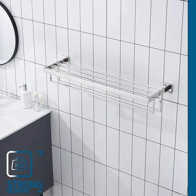 KOKOSIRI 32'' Bathroom Towel Shelf Chrome Towel Rack with Two Bath Towel Bars SUS304 Stainless Steel Wall Mounted, Polished Finish B6003CH-L32 - ModernBath