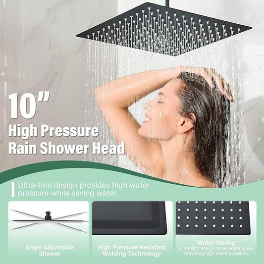 Shower Faucet Set Matte Balck Rain Shower System with High Pressure 10 Inches Rain Shower Head and Handheld Spray Bathroom Luxury Rain Mixer Shower Complete Combo Set Ceiling Mounted - ModernBath
