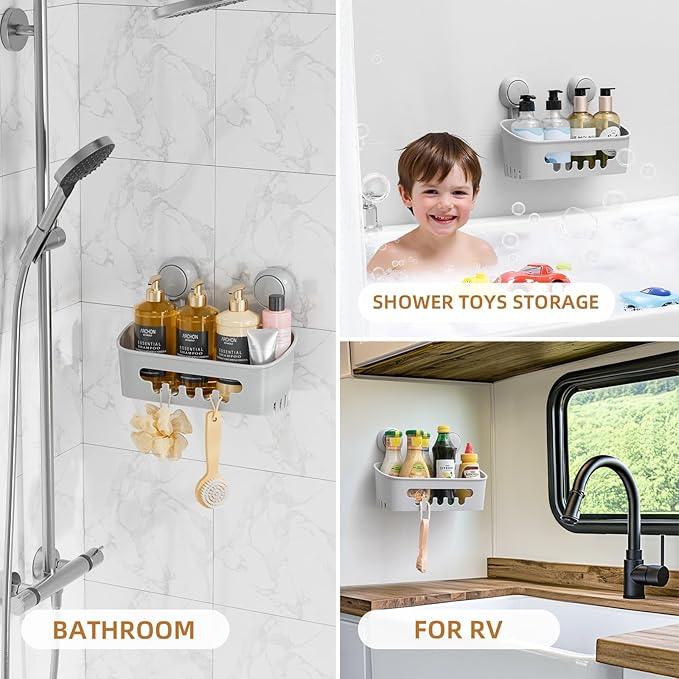 LEVERLOC Shower Caddy Suction Cup, Shower Organizer Removable Bathroom Shelf, Storage Suction Powerful Max Hold 22lbs Bathroom Caddy Waterproof Holder, Gray - ModernBath