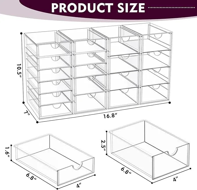 YFXCVSL Acrylic Makeup Organizer with 19 Drawers, 4 Pack Clear Storage Drawers, Bathroom Makeup Organizer for Palettes, Cosmetic, and Beauty Supplies,Ideal for Vanity, Cabinet,Desk Organization - ModernBath