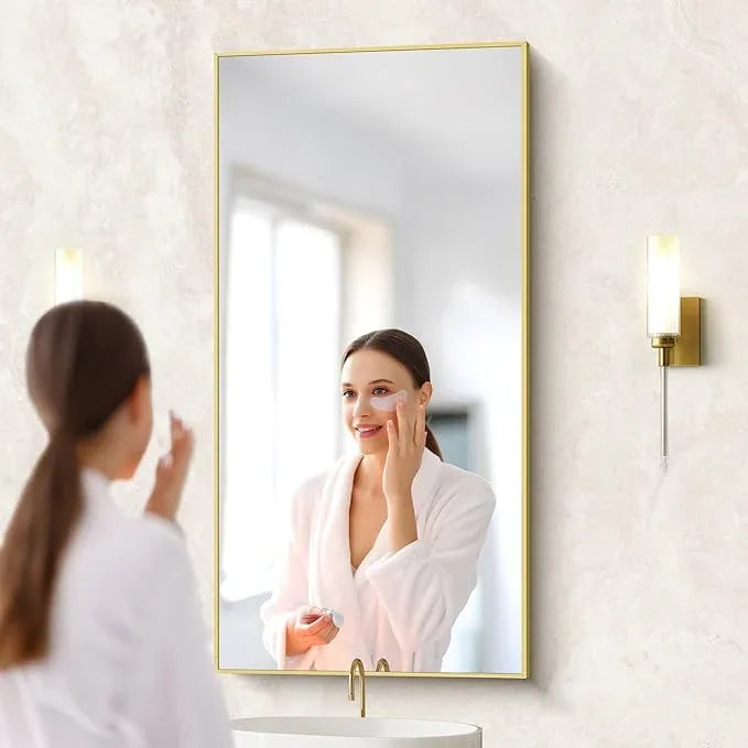 COFENY 48x24In Gold Bathroom Mirror for Wall, Brushed Gold Rectangle Mirrors with Metal Frame, Bathroom Rectangular Mirror Modern Wall Mirror for Bedroom Living Room, Hangs Horizontal or Vertical - ModernBath