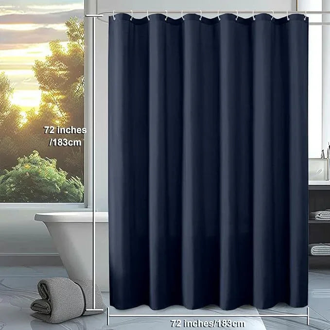 OVZME Zora Navy Blue Shower Curtain for Bathroom, Fabric Shower Curtain Set with 12 Hooks - Soft Cloth Hotel Spa Quality, Water Repellent, Machine Washable Bath Curtain, Grommets Top, 72Wx72L - ModernBath