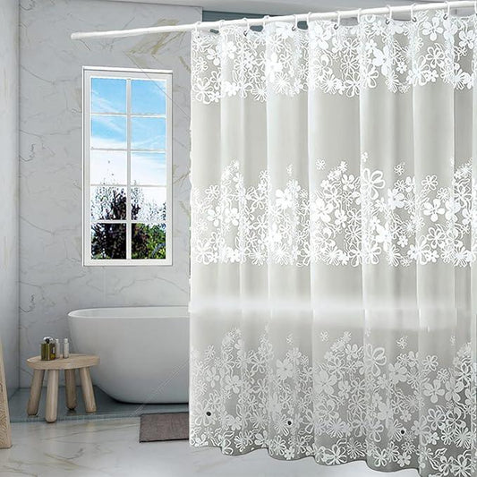 TIKABC Shower Curtain Liner, 4G PEVA Shower Liner, Plastic Waterproof Shower Curtains, with Grommet Holes and 3 Magnetic Weights(White Flower) - ModernBath