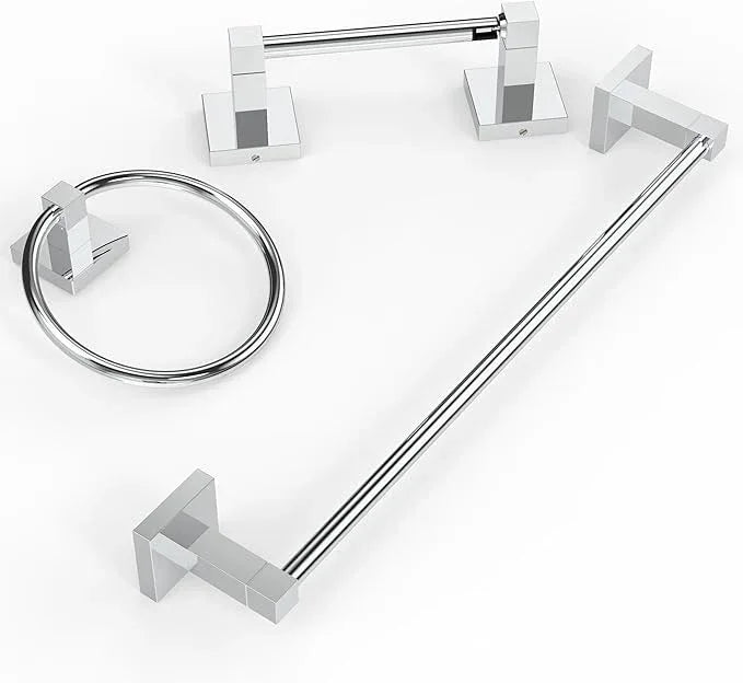 RUACQ 3 Pieces Bathroom Hardware Set, SUS 304 Stainless Steel Toilet Paper Holder, Towel Ring, 18-inch Towel Bar Set, Wall Mounted, Heavy Duty(Chrome) - ModernBath