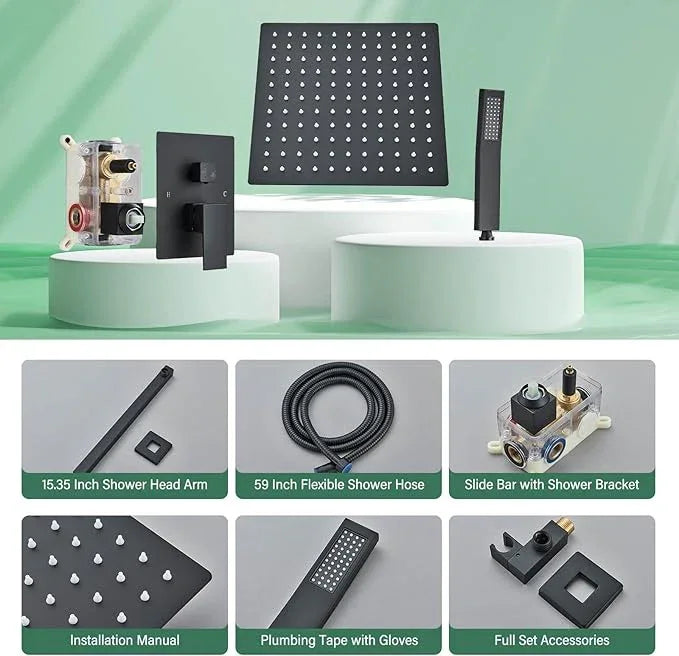 Shower Faucet Set Matte Balck Rain Shower System with High Pressure 10 Inches Rain Shower Head and Handheld Spray Bathroom Luxury Rain Mixer Shower Complete Combo Set Ceiling Mounted - ModernBath