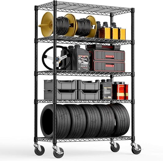 5-Shelf Storage Shelves,Wire Shelving Heavy Duty Metal Storage Shelving Unit Adjustable Garage Shelving Rack Pantry Kitchen (Black, 5 Tier,17.7" D x 47.2" W x 76.7" H) - ModernBath