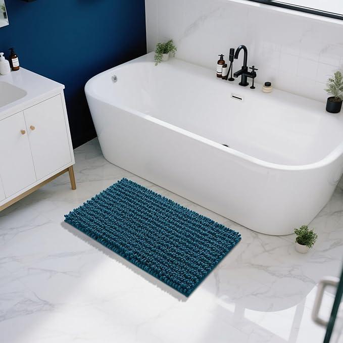 Yimobra Large Bathroom Rugs Non Slip Washable 36x24 Inch - Ultra Soft Absorbent Chenille Bath Mat, Quick Dry Shaggy Floor Carpet for Tub Shower, Peacock Blue Home Decor Accessories - ModernBath