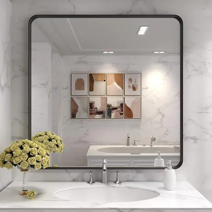 LOAAO 36X36 Inch Black Metal Framed Bathroom Mirror for Wall, Matte Black Bathroom Vanity Mirror Farmhouse, Anti-Rust, Tempered Glass, Hangs Horizontally or Vertically - ModernBath