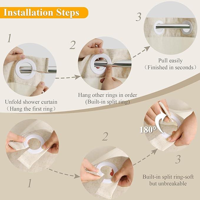 Jowels No Hooks Needed Linen Shower Curtain and Liner Set,Beige Hotel Luxury Decor Shower Curtains for Bathroom with See Through Top Window,Water Resistant Fabric,72Wx81L,Cream - ModernBath