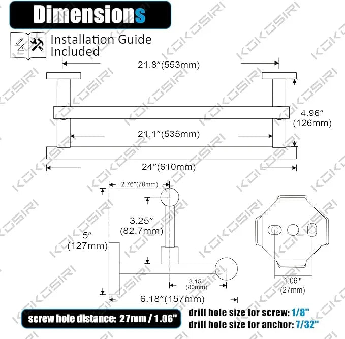 KOKOSIRI Towel Bars 24-Inch Bathroom Towel Holder Champagne Bronze Bath Towel Rails Racks Wall Mounted Stainless Steel B5009CPG-L24 - ModernBath