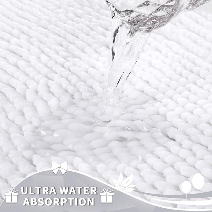Yimobra Toilet Rugs U Shaped Washable, Extra Thick Soft Absorbent Chenille Contour Bathroom Rugs for Toilet 24x24 Inch, Quick Dry Non Slip Toilet Mat for Bath Floor, White - ModernBath
