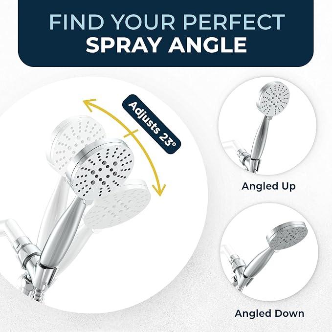 HammerHead Showers® Solid Metal 3-Spray Handheld Shower Head with Long Hose and Holder - CHROME - 2.5 GPM High Pressure Shower Head with Handheld Sprayer - WIDE, MASSAGE, and MIST Sprays - ModernBath