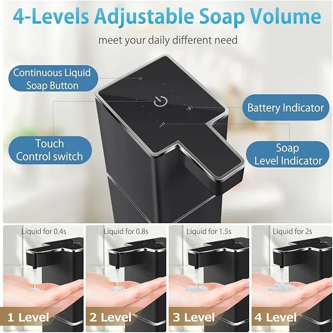 JEMISUN Automatic Liquid Soap Dispenser Touchless Soap Dispenser 380ml/12.8oz Rechargeable, Wall Mounted,4 Levels Adjustable Auto Soap Pump for Bathroom Kitchen Dish Soap - ModernBath