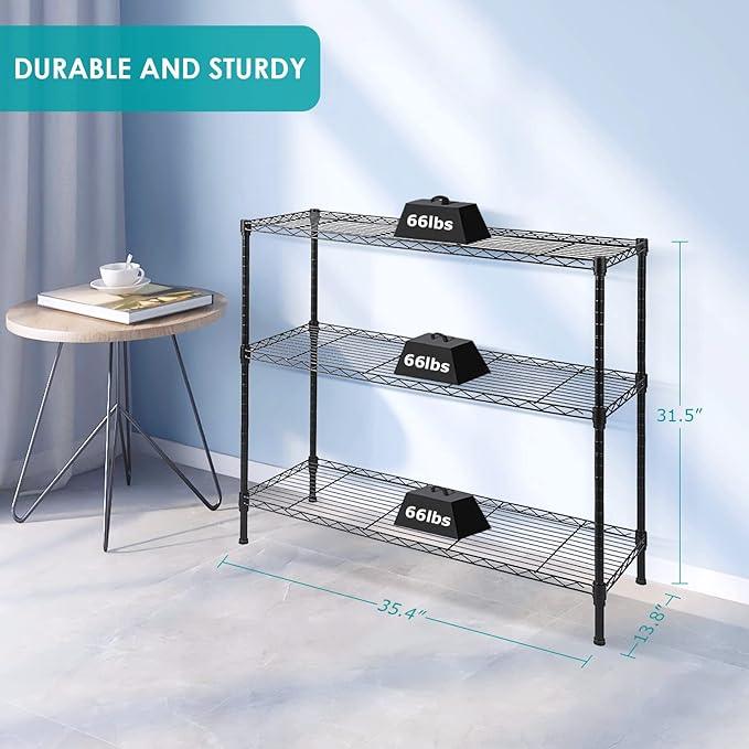 BNSPLY 3-Tier Wire Shelving Unit, Adjustable Metal Wire Shelves with NSF Certified, Standing Storage Shelf Unit for Laundry, Bathroom, Kitchen, Pantry, Closet (13.7" D x 35.5" W x 31.5" H, Black) - ModernBath