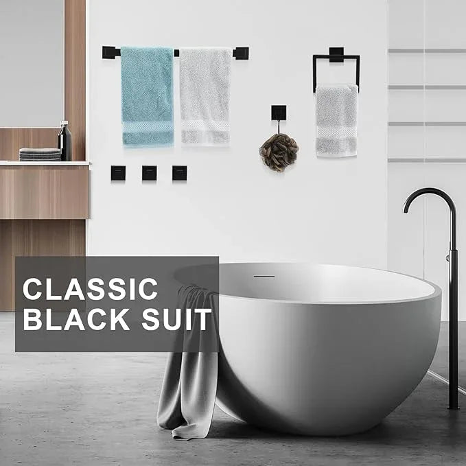 Gisafai 25 Pcs Black Bathroom Hardware Accessories Set 23.6 Inch Bath Towel Bar Kit Stainless Steel Bathroom Hardware Set Towel Racks Ring Robe Hooks Paper Holder for Wall Mounted - ModernBath