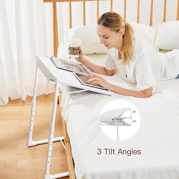 HUANUO Adjustable TV Tray Table - TV Dinner Tray on Bed & Sofa, Comfortable Folding Table with 6 Height & 3 Tilt Angle Adjustments (White) - ModernBath