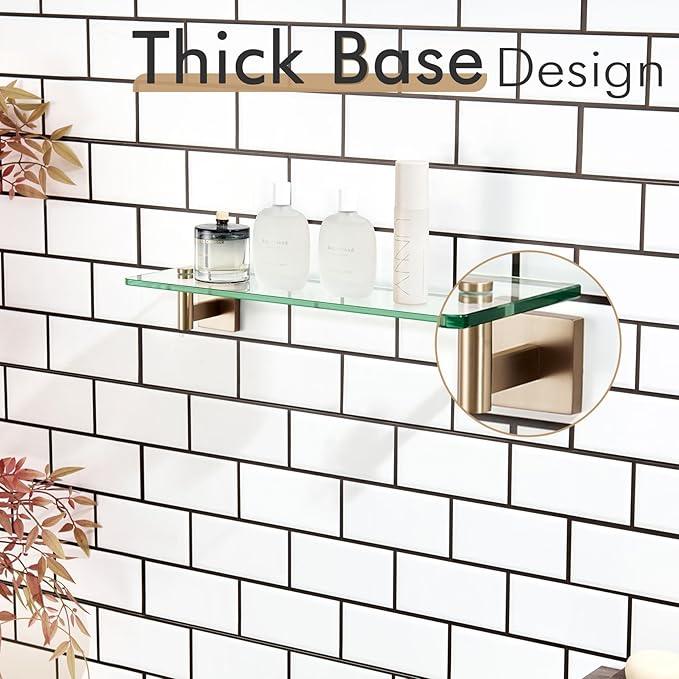 KOKOSIRI Wall Shelves Bathroom Hardware Tempered Glass Floating Shelf Hanging Rack Storage/Room Decor 20-Inch Champagne Bronze 2 Pack B1105CPG-L20-P2 - ModernBath