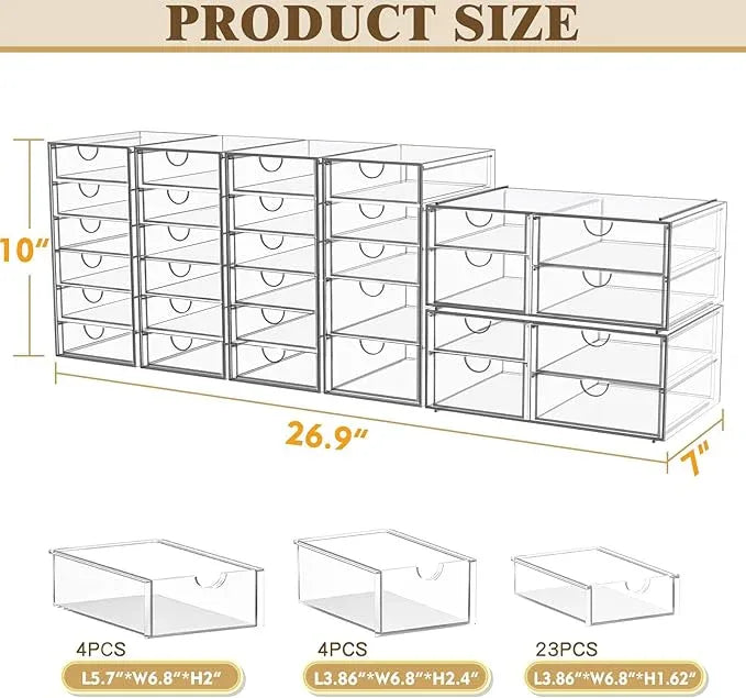 Acrylic Makeup Organizer with 31 Drawers, 6 Pack Clear Storage Drawers, Bathroom Makeup Organizer for Palettes, Cosmetic, and Beauty Supplies,Ideal for Vanity, Cabinet,Desk Organization - ModernBath
