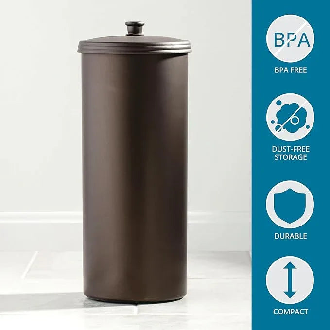 iDesign Freestanding Bathroom Toilet Paper Storage Holder with Lid for 3 Extra Rolls, Bronze - ModernBath