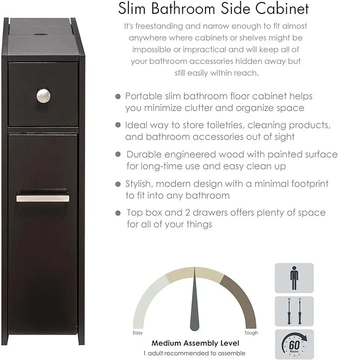 Spirich Slim Bathroom Storage Cabinet, Free Standing Toilet Paper Holder, Bathroom Cabinet Slide Out Drawer, Espresso - ModernBath