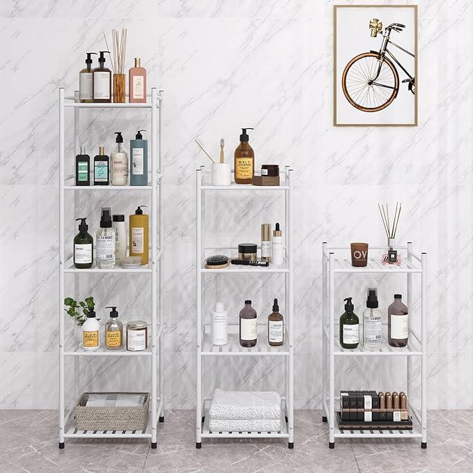 3 Tier Bathroom Storage Open Shelf Unit, Free-Standing Metal Corner Rack Shelving for Kitchen, Living Room, Hallway (Matte White, 3 Tier) - ModernBath