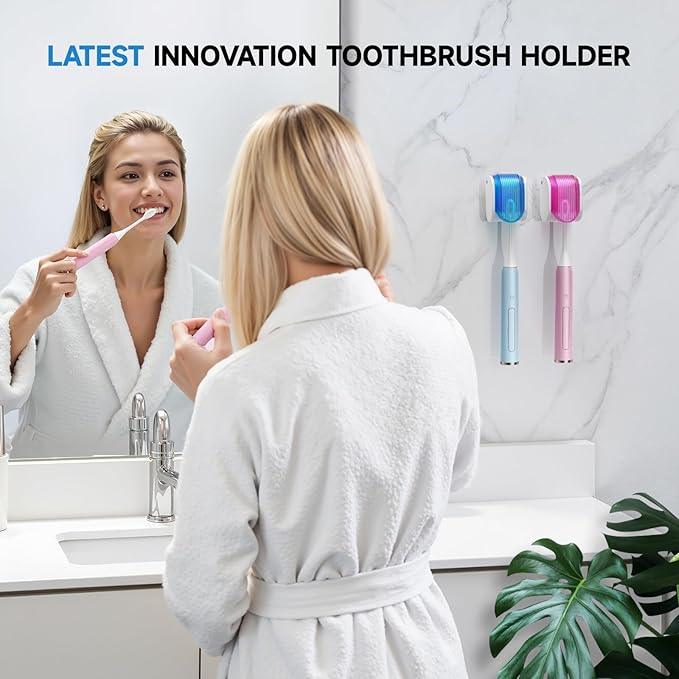 Toothbrush Holders for Bathrooms【Upgrade Single Slot Design】 Toothbrush Holder Wall Mounted with Cover Moisture-Proof and Dust-Proof Toothbrush Storage Organizer for Shower Family and Travel 2PCS - ModernBath