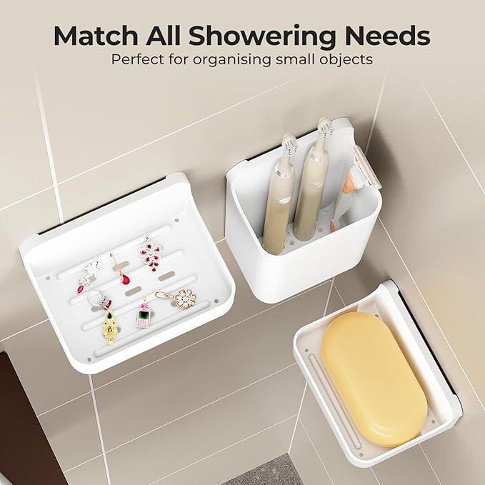 Orimade Shower Caddy 5-Pack, No-Drill Adhesive Shelves for Bathroom, Rustproof ABS Storage Organizer Set, White - ModernBath