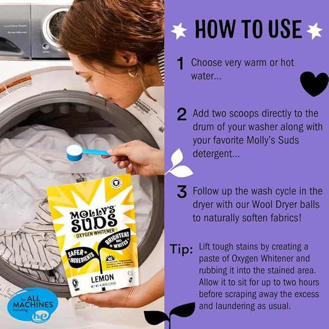 Molly's Suds Oxygen Whitener | Powerful Bleach Alternative, Chlorine Free & Color Safe | Brightens Whites and Removes Stains (Lavender Essential Oil - 79 oz) - ModernBath
