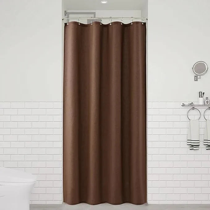 Naturoom Caramel Brown 48 Inch Shower Curtain - Stall Narrow Half Linen Ultra Thick Fabric Shower Curtain Set with Hooks, Boho Farmhouse Rustic RV Camper Bath Curtains for Bathroom, 48x72 - ModernBath