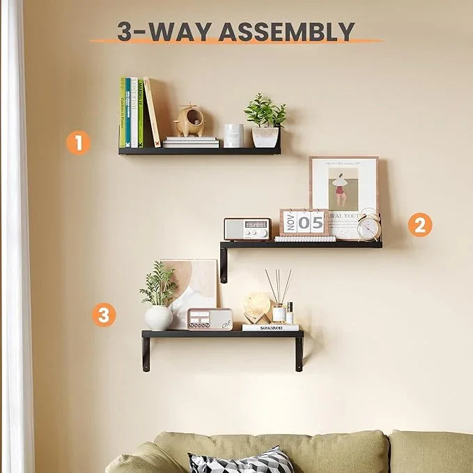 upsimples Floating Book Shelves for Wall, 23.6 Inches Floating Wood Shelves for Living Room, Laundry Room, Bedroom, Office Organizer and Storage, Black - ModernBath