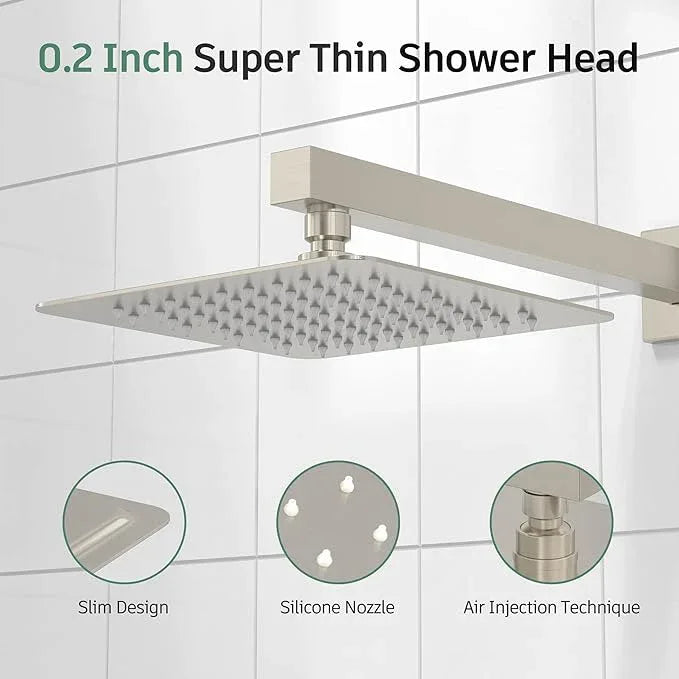 SunCleanse Shower Faucet Set with Valve, 8 Inch Square Shower Head and Handle Set, Single Handle Shower Trim Kit with Extra Long Shower Arm, Brushed Nickel - ModernBath