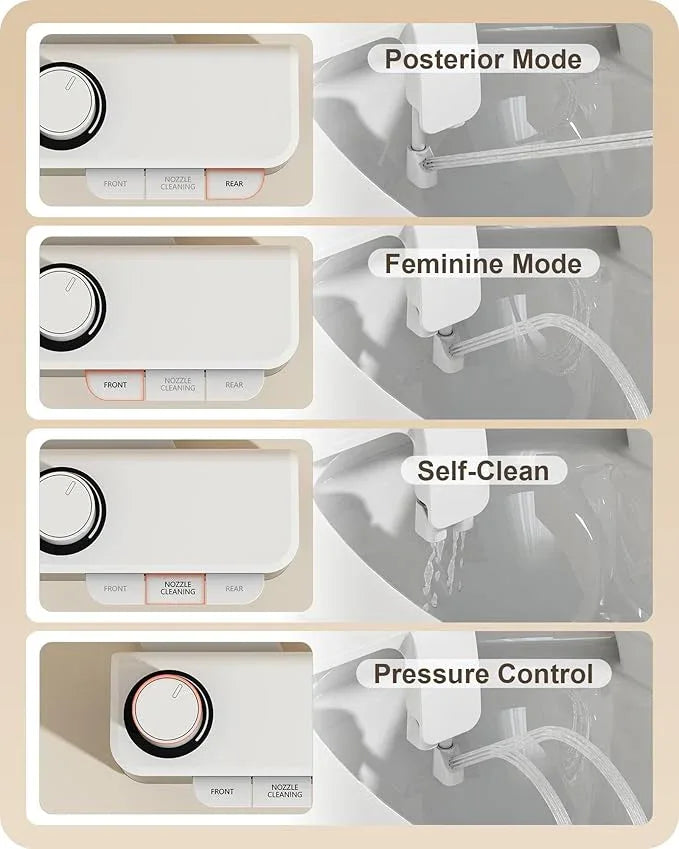 Hinmood Ultra-Slim Bidet Attachment for Toilet Dual Nozzles Feminine & Rear Wash Bidet Toilet Seat Attachment Non Electric Self Cleaning Adjustable Water Pressure, Rear Wash (KB001) - ModernBath