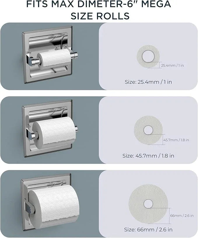 FORIOUS Recessed Toilet Paper Holder, Stainless Steel Durable Tissue Roll Holder Wall Mount for Bathroom Space Saving Design with Mounting Bracket, Wall Toilet Paper Dispenser Insert, Chrome - ModernBath