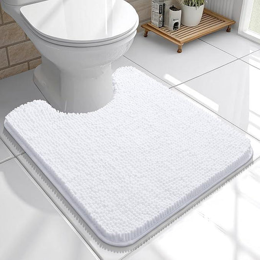 OLANLY Toilet Rugs U-Shaped 20x20, Extra Soft Absorbent Chenille Contour Bathroom Rugs for Toilet, Dry Quickly, Machine Washable, Non-Slip Bath Mat, White - ModernBath