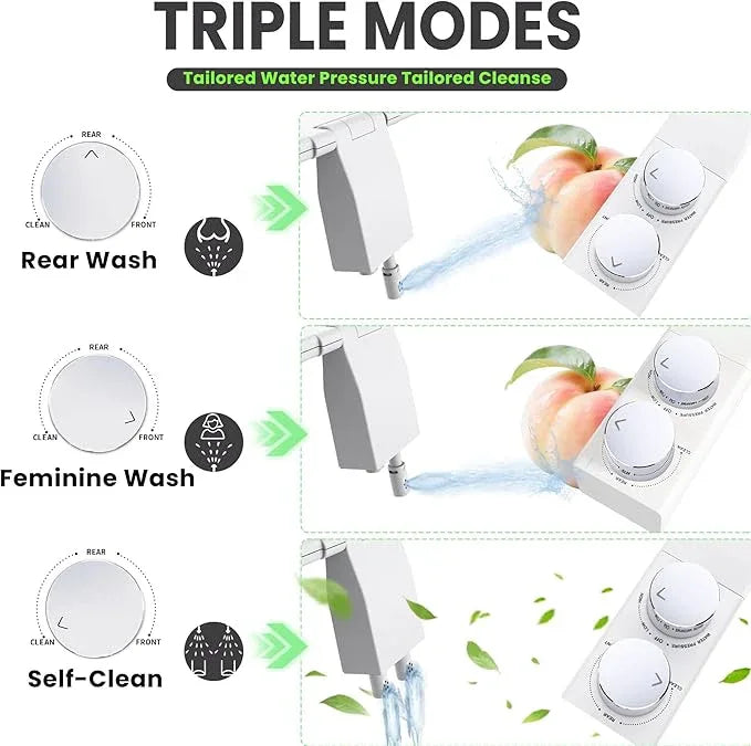 Terapaton Toilet Bidet With Left/Right Side Reversible Design, Fresh Water, Non-Electric, Toilet Bidet Attachment, Right/Left Hand Side with Dual Nozzle, Self-Clean, Easy to Install (Chrome Knob) - ModernBath