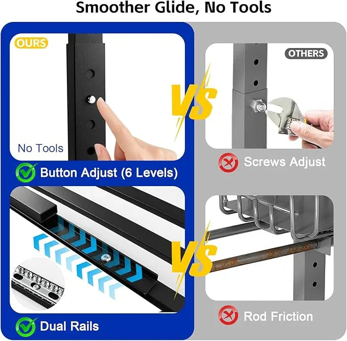 Under Sink Organizer, Dual-Rail Ball-Bearing, Under Kitchen Sink Organizer, 6-Level Adjustable, Under Cabinet Organizer, No-Drill Adhesive/Suction, Under Sink Storage (Matte Black, 2-Pack) - ModernBath