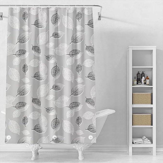TIKABC Shower Curtain Liner, 4G PEVA Shower Liner, Plastic Waterproof Shower Curtains, with Grommet Holes and 3 Magnetic Weights(Black White Leaves) - ModernBath