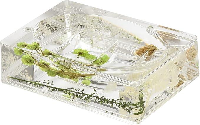 Locco Decor 5 Piece Acrylic Liquid 4D Floating Motion Bathroom Vanity Accessory Set Garden Botanic Green Plants Toothbrush Holder, Tumbler, Soap Dispenser, Soap Dish, Toiletbrush Holder Set - ModernBath