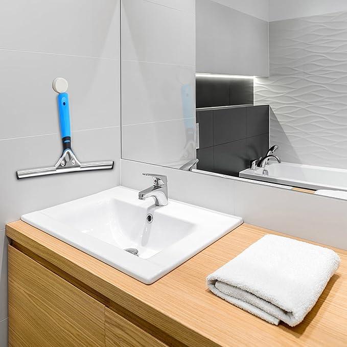 HYCDFCS Squeegee for Window Cleaning,Window Cleaning Squeegee kit with Bucket&Microfiber Scrubber,Bathroom,Shower Doors,Mirrors,Tiles,and Car Windows Blue - ModernBath