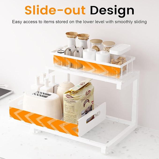 Under Sink Organizer, Heavy Duty Metal Pull Out Cabinet Organizer Slide Out Sink Shelf Organizer Height Adjustable, Multi-Purpose Storage Shelf for Kitchen Bathroom (White,1Pack) - ModernBath