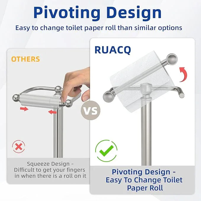 RUACQ Toilet Paper Holder Stand, Bathroom Toilet Paper roll Holder Free Standing with Storage for 4 Rolls, Post Pivoting Design, Stable Weighted Base, SUS304 Stainless Steel (Brushed Nickel) - ModernBath